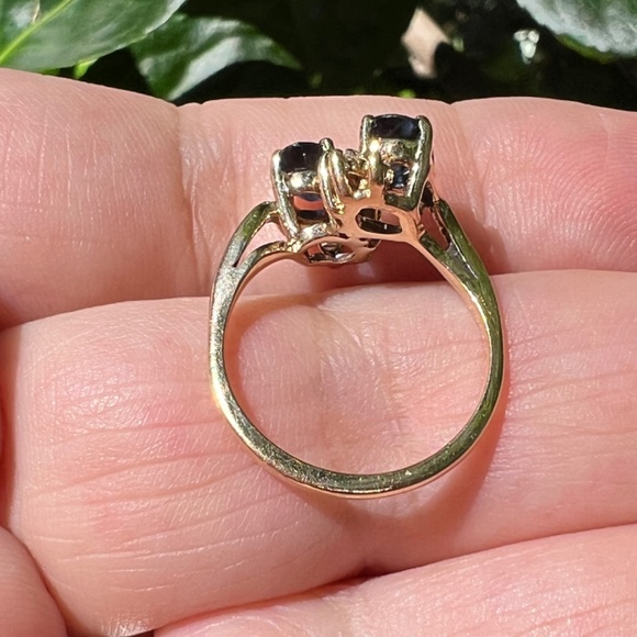 VINTAGE 14K GOLD BLUE SAPPHIRE DIAMOND TOI ET MOI RING ENGAGEMENT ANNIVERSARY - Picture 15 of 16